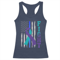 Fight Police Suicide Prevention Awareness American Flag Ribbon Support Racerback Tank Top