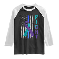Fight Police Suicide Prevention Awareness American Flag Ribbon Support Raglan Shirt
