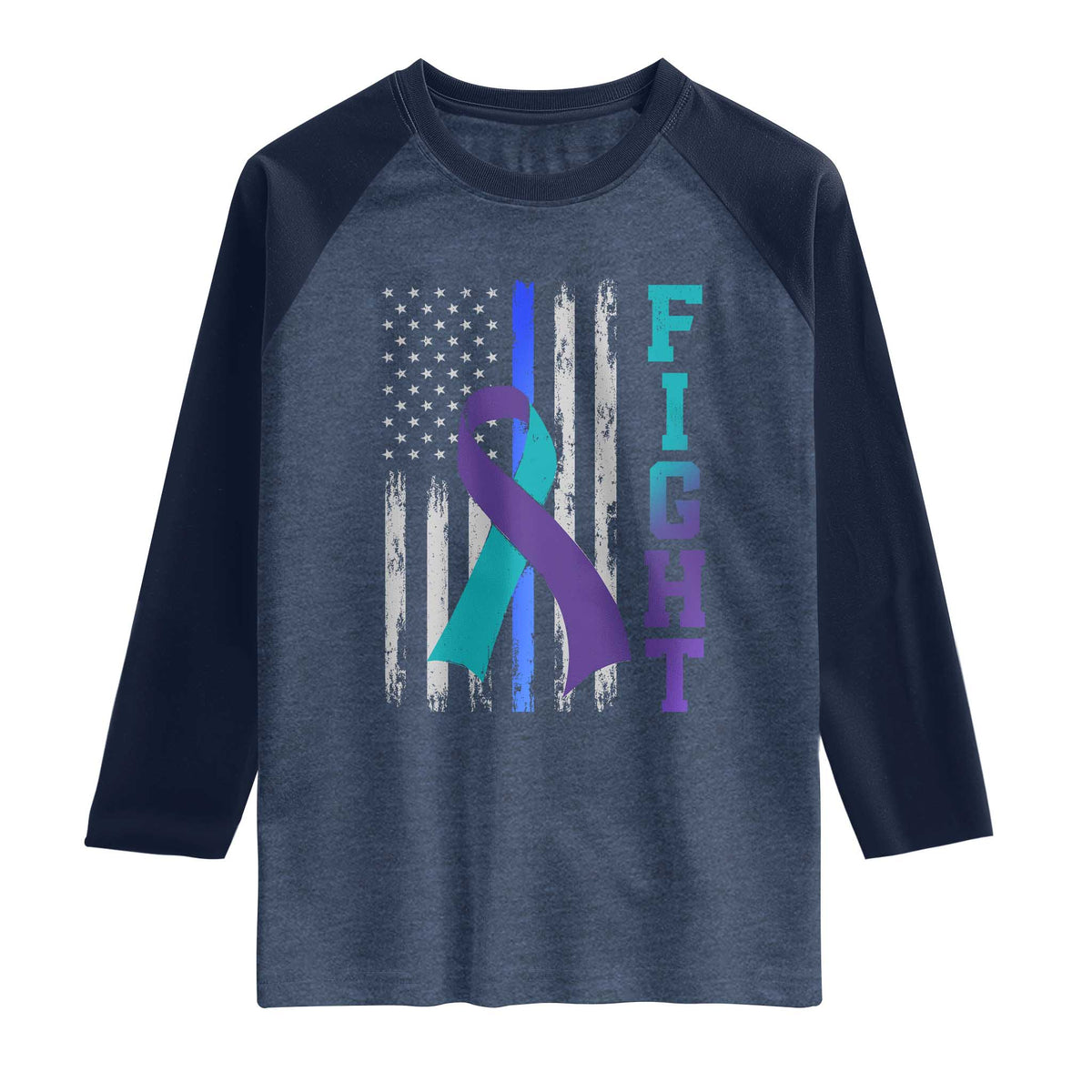 Fight Police Suicide Prevention Awareness American Flag Ribbon Support Raglan Shirt