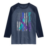 Fight Police Suicide Prevention Awareness American Flag Ribbon Support Raglan Shirt