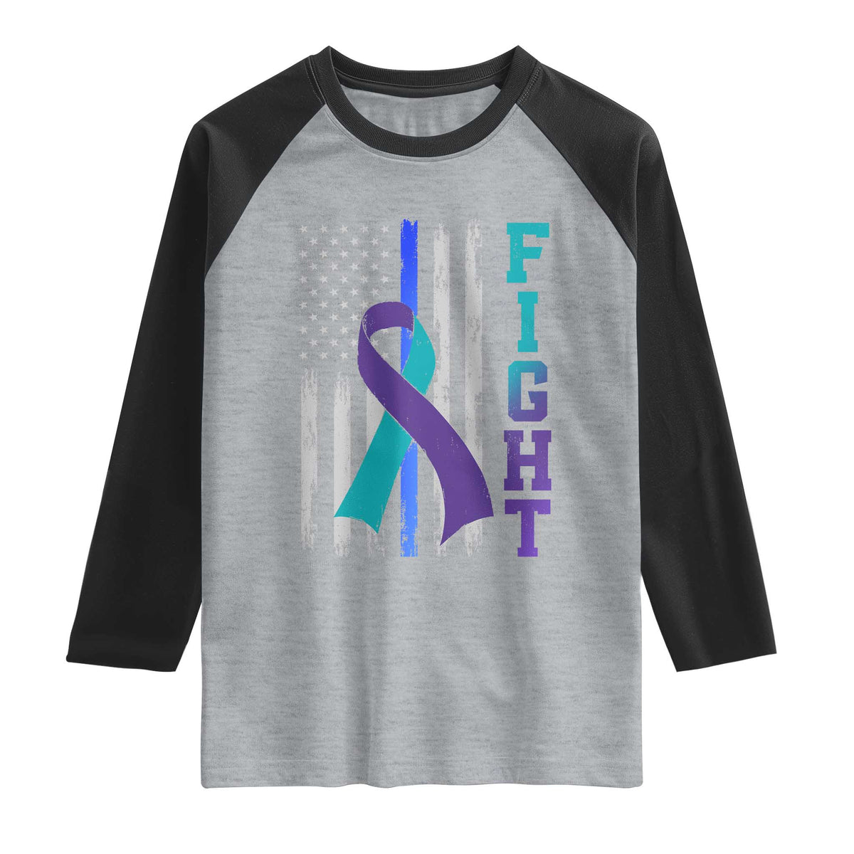 Fight Police Suicide Prevention Awareness American Flag Ribbon Support Raglan Shirt
