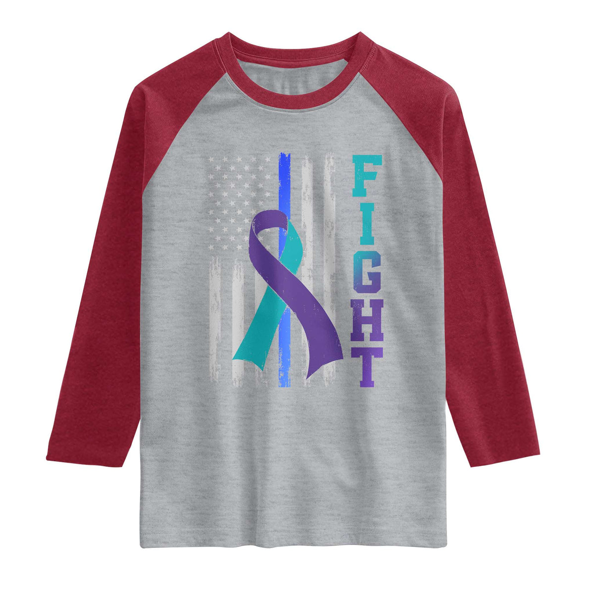 Fight Police Suicide Prevention Awareness American Flag Ribbon Support Raglan Shirt