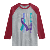 Fight Police Suicide Prevention Awareness American Flag Ribbon Support Raglan Shirt