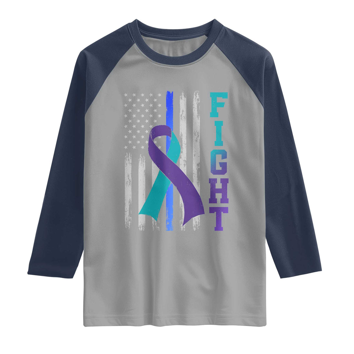 Fight Police Suicide Prevention Awareness American Flag Ribbon Support Raglan Shirt