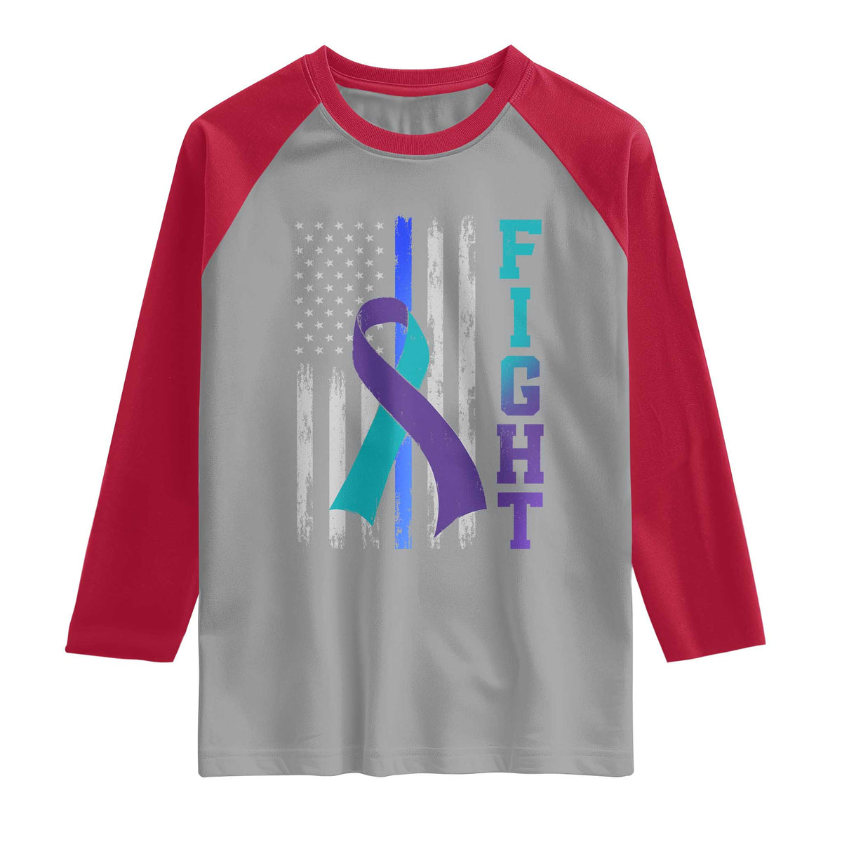 Fight Police Suicide Prevention Awareness American Flag Ribbon Support Raglan Shirt