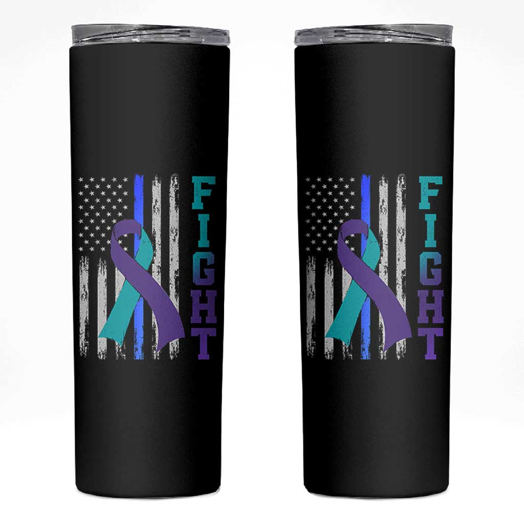 Fight Police Suicide Prevention Awareness American Flag Ribbon Support Skinny Tumbler