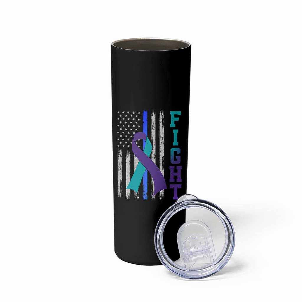 Fight Police Suicide Prevention Awareness American Flag Ribbon Support Skinny Tumbler