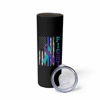 Fight Police Suicide Prevention Awareness American Flag Ribbon Support Skinny Tumbler