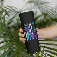 Fight Police Suicide Prevention Awareness American Flag Ribbon Support Skinny Tumbler