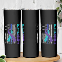 Fight Police Suicide Prevention Awareness American Flag Ribbon Support Skinny Tumbler