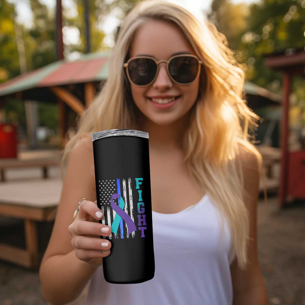 Fight Police Suicide Prevention Awareness American Flag Ribbon Support Skinny Tumbler
