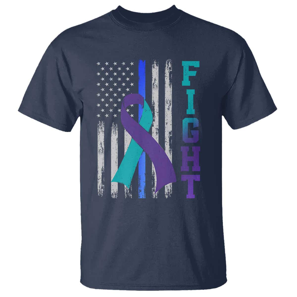 Fight Police Suicide Prevention Awareness American Flag Ribbon Support T Shirt