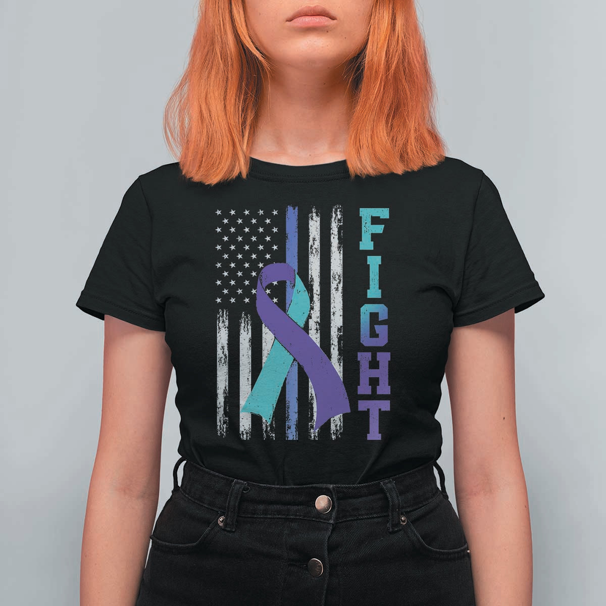 Fight Police Suicide Prevention Awareness American Flag Ribbon Support T Shirt For Women