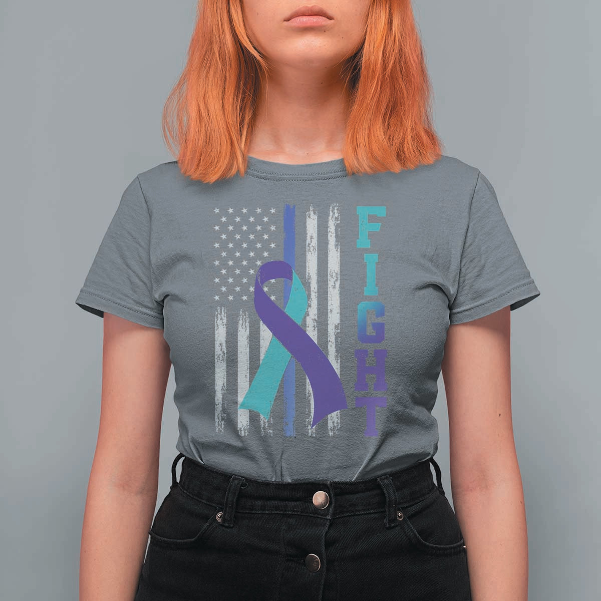 Fight Police Suicide Prevention Awareness American Flag Ribbon Support T Shirt For Women