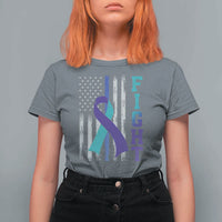 Fight Police Suicide Prevention Awareness American Flag Ribbon Support T Shirt For Women