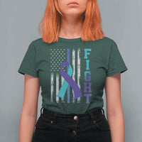 Fight Police Suicide Prevention Awareness American Flag Ribbon Support T Shirt For Women