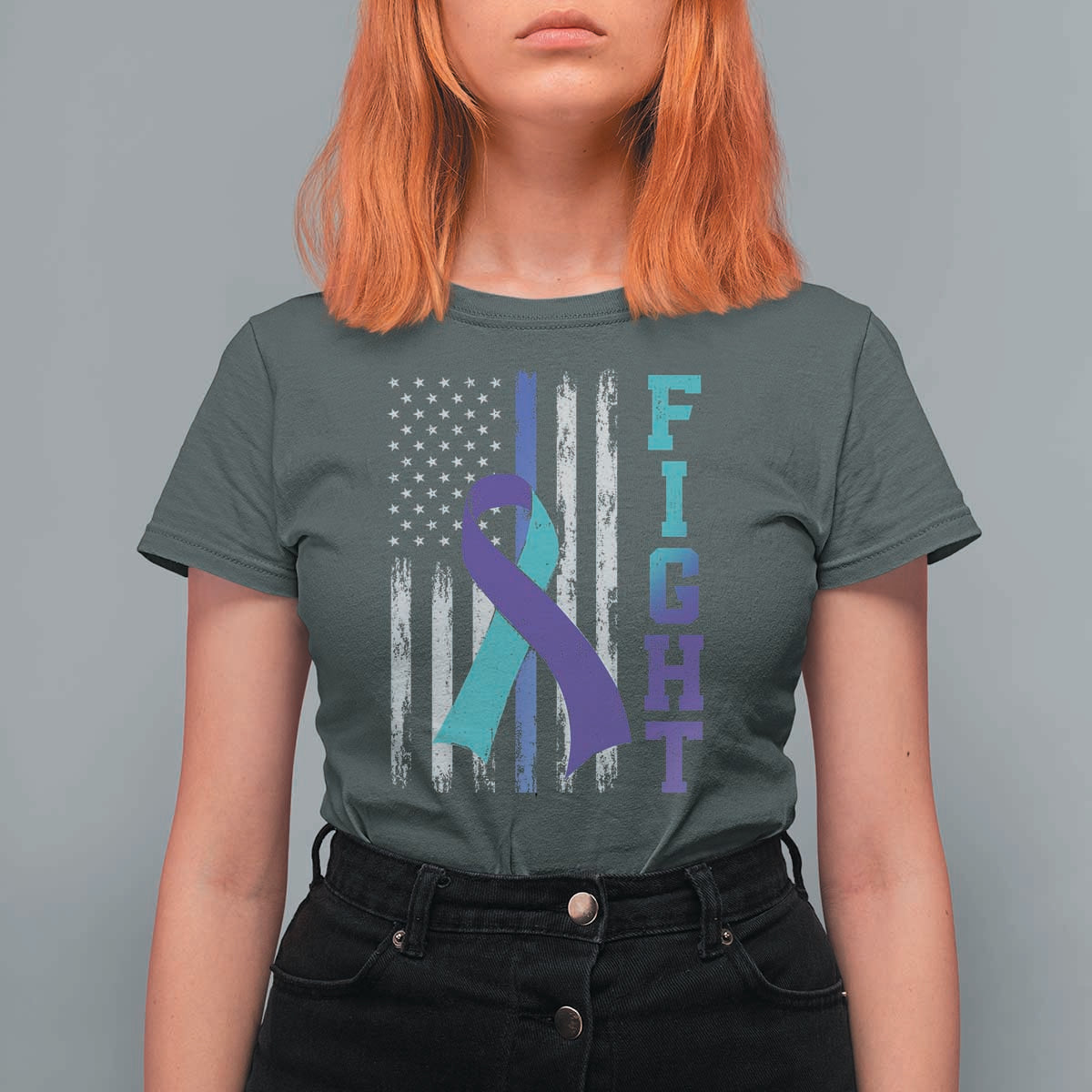 Fight Police Suicide Prevention Awareness American Flag Ribbon Support T Shirt For Women
