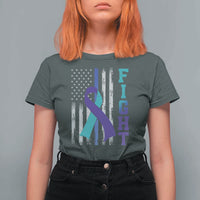 Fight Police Suicide Prevention Awareness American Flag Ribbon Support T Shirt For Women