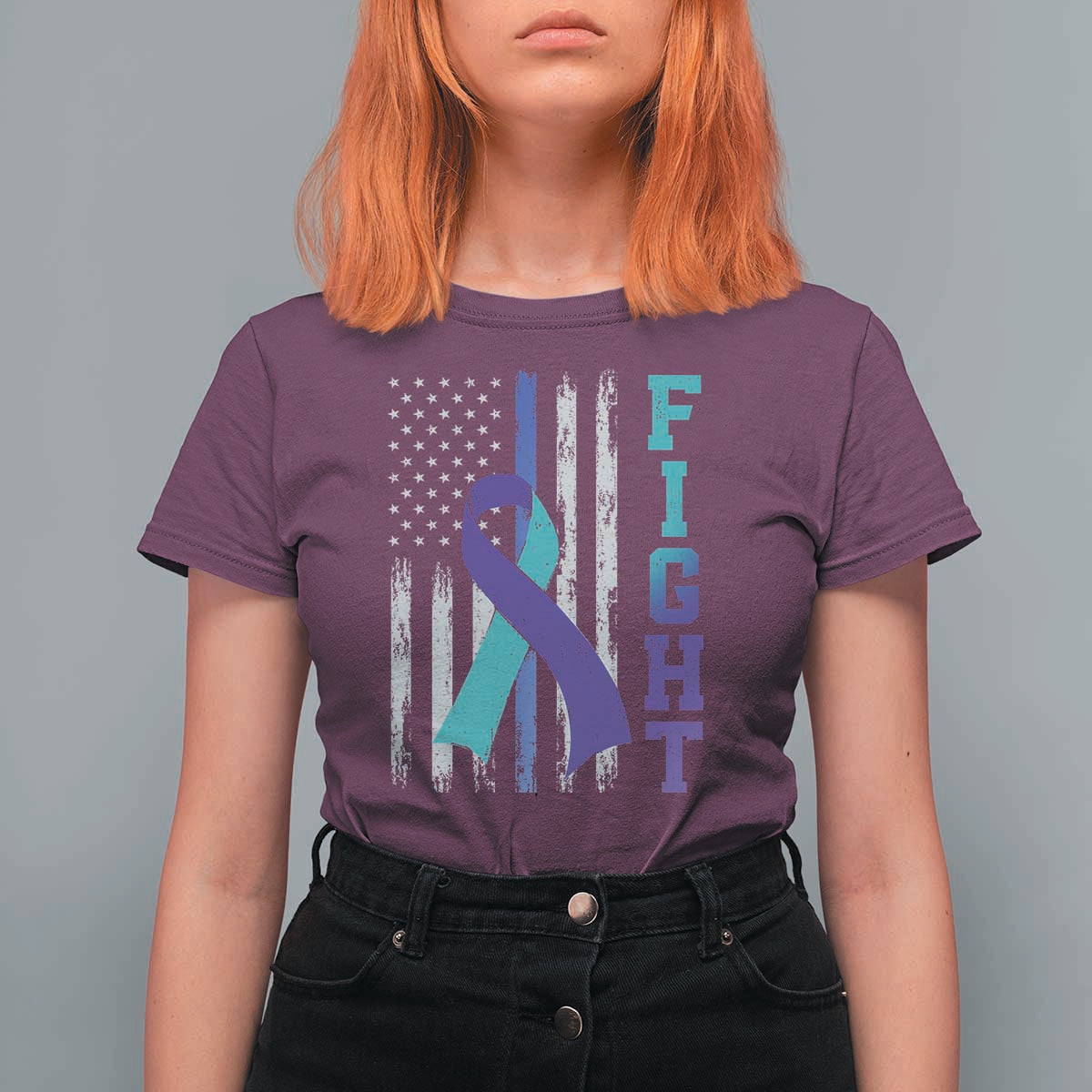 Fight Police Suicide Prevention Awareness American Flag Ribbon Support T Shirt For Women