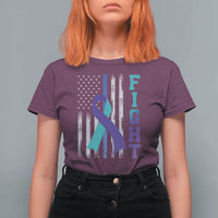 Fight Police Suicide Prevention Awareness American Flag Ribbon Support T Shirt For Women