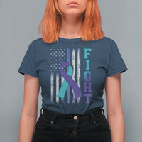 Fight Police Suicide Prevention Awareness American Flag Ribbon Support T Shirt For Women