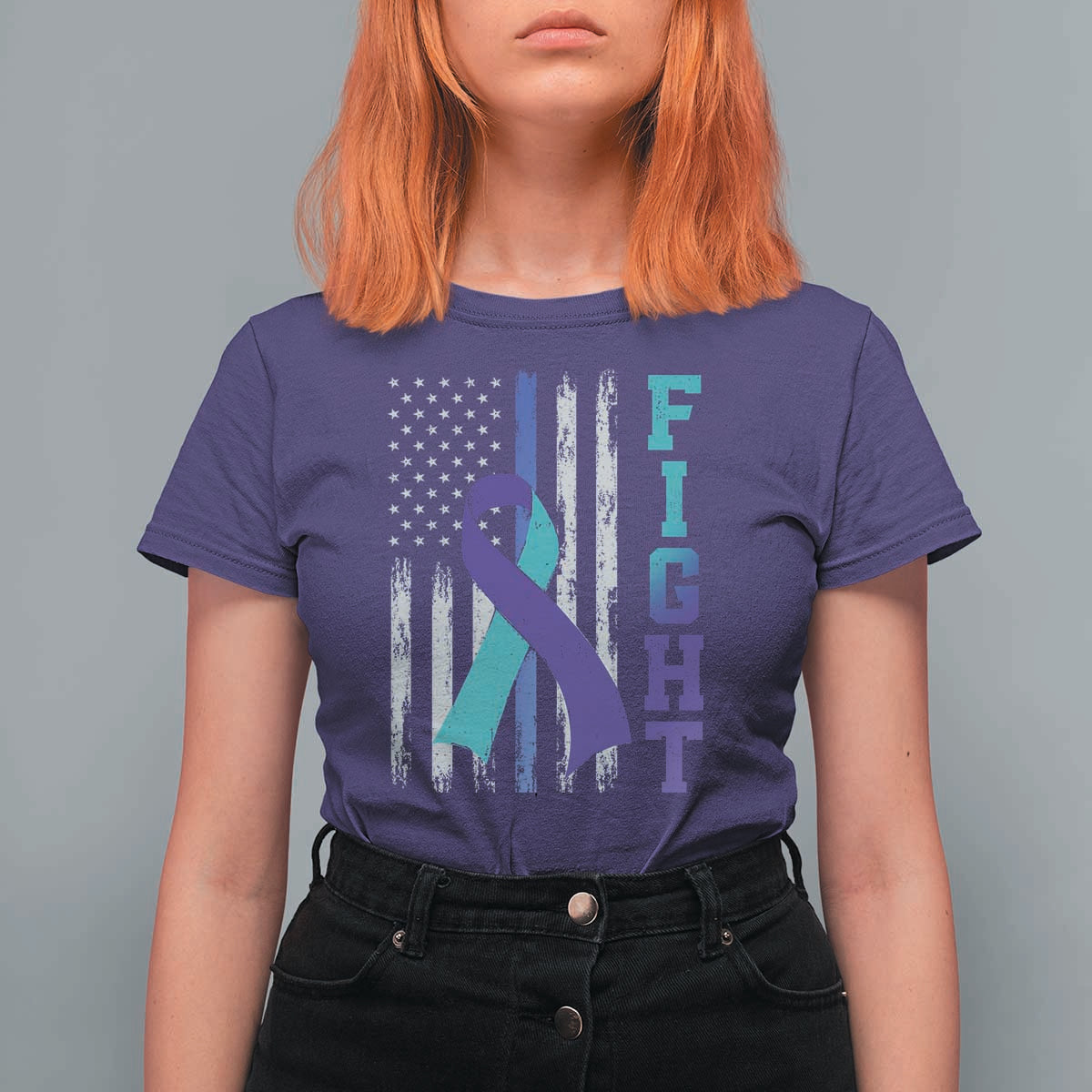 Fight Police Suicide Prevention Awareness American Flag Ribbon Support T Shirt For Women