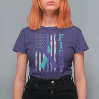 Fight Police Suicide Prevention Awareness American Flag Ribbon Support T Shirt For Women