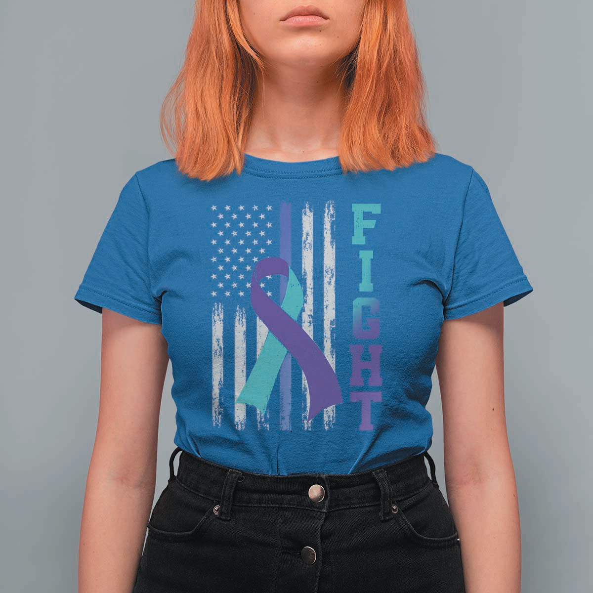 Fight Police Suicide Prevention Awareness American Flag Ribbon Support T Shirt For Women
