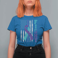 Fight Police Suicide Prevention Awareness American Flag Ribbon Support T Shirt For Women