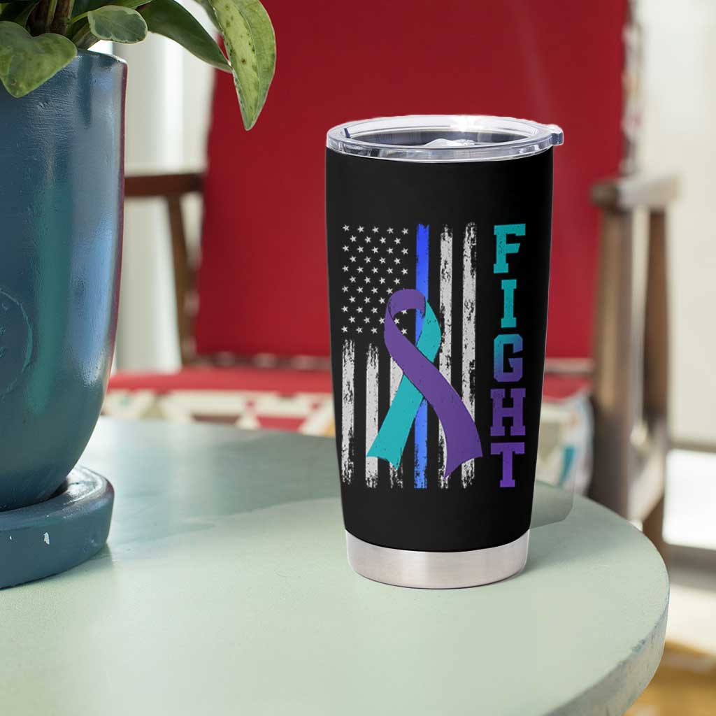 Fight Police Suicide Prevention Awareness American Flag Ribbon Support Tumbler Cup