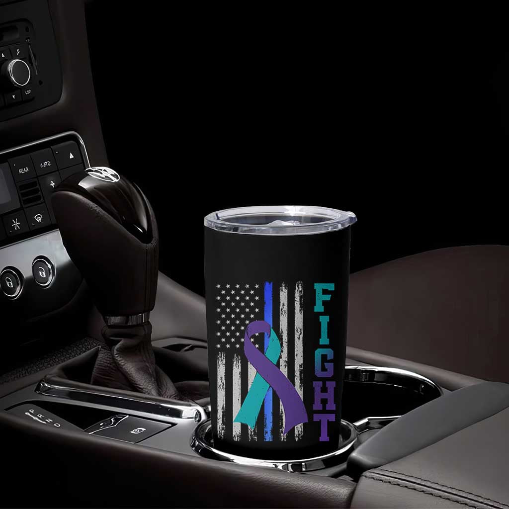 Fight Police Suicide Prevention Awareness American Flag Ribbon Support Tumbler Cup