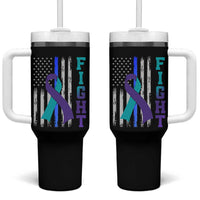 Fight Police Suicide Prevention Awareness American Flag Ribbon Support Tumbler With Handle