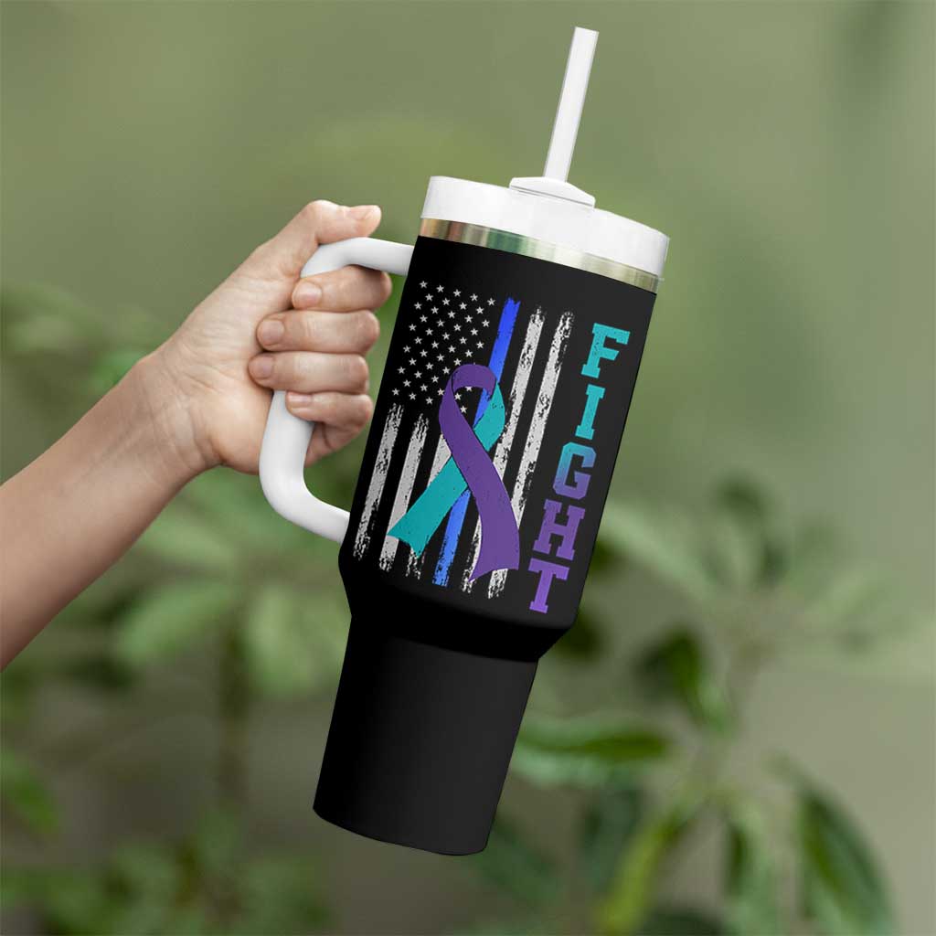 Fight Police Suicide Prevention Awareness American Flag Ribbon Support Tumbler With Handle