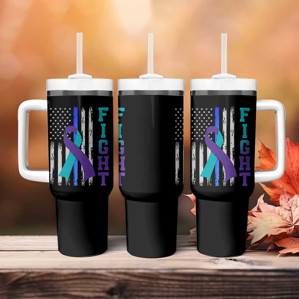 Fight Police Suicide Prevention Awareness American Flag Ribbon Support Tumbler With Handle