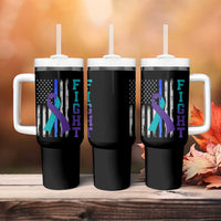 Fight Police Suicide Prevention Awareness American Flag Ribbon Support Tumbler With Handle