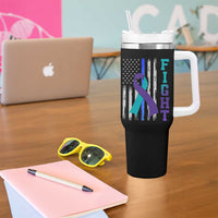 Fight Police Suicide Prevention Awareness American Flag Ribbon Support Tumbler With Handle
