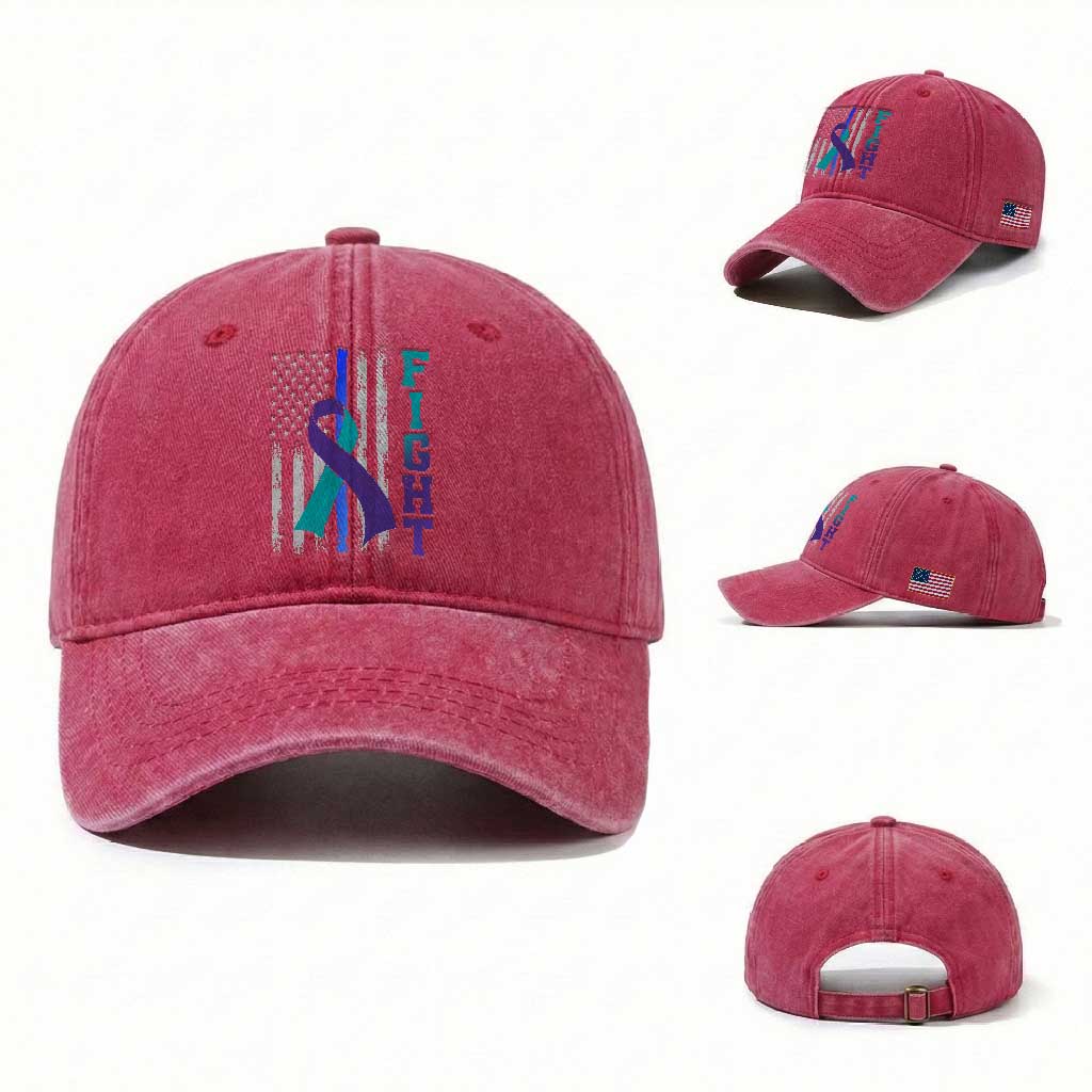 Fight Police Suicide Prevention Awareness American Flag Ribbon Support Washed Cotton Baseball Cap
