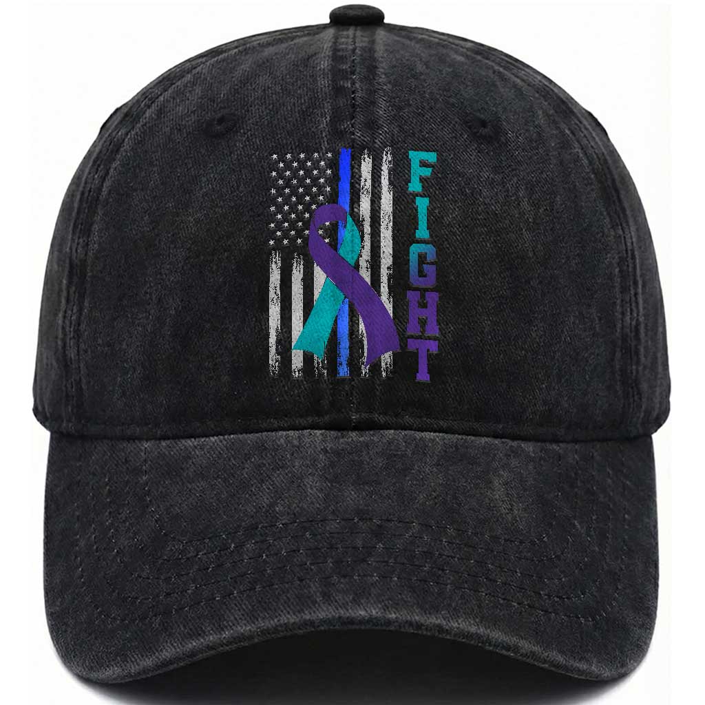Fight Police Suicide Prevention Awareness American Flag Ribbon Support Washed Cotton Baseball Cap
