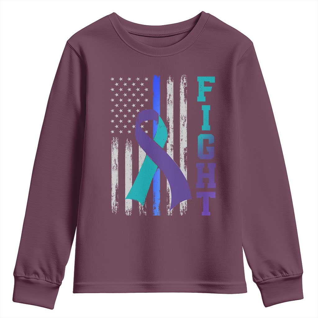 Fight Police Suicide Prevention Awareness American Flag Ribbon Support Youth Sweatshirt
