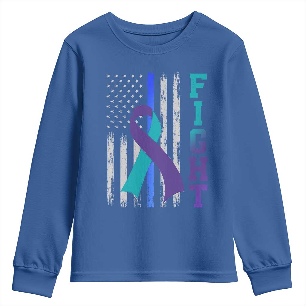 Fight Police Suicide Prevention Awareness American Flag Ribbon Support Youth Sweatshirt