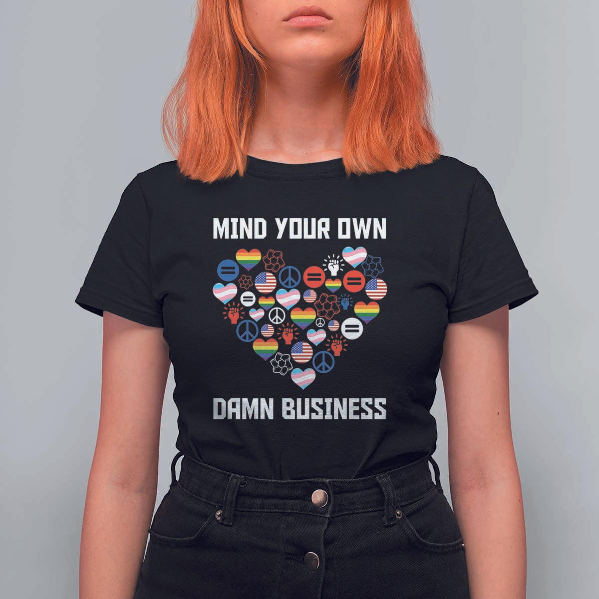 Harris Walz 2024 T Shirt For Women Mind Your Own Damn Business Unity LGBT American Flag - Wonder Print Shop