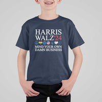 Harris Walz'24 T Shirt For Kid Mind Your Own Damn Business American LGBT Flag Unity Heart - Wonder Print Shop
