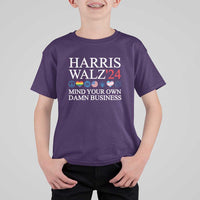 Harris Walz'24 T Shirt For Kid Mind Your Own Damn Business American LGBT Flag Unity Heart - Wonder Print Shop