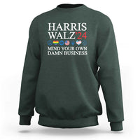 Harris Walz'24 Sweatshirt Mind Your Own Damn Business American LGBT Flag Unity Heart - Wonder Print Shop