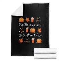 Thanksgiving Day Throw Blanket Tis The Season To Be Thankful Pumpkin Ice Hockey Maple Leaf - Wonder Print Shop