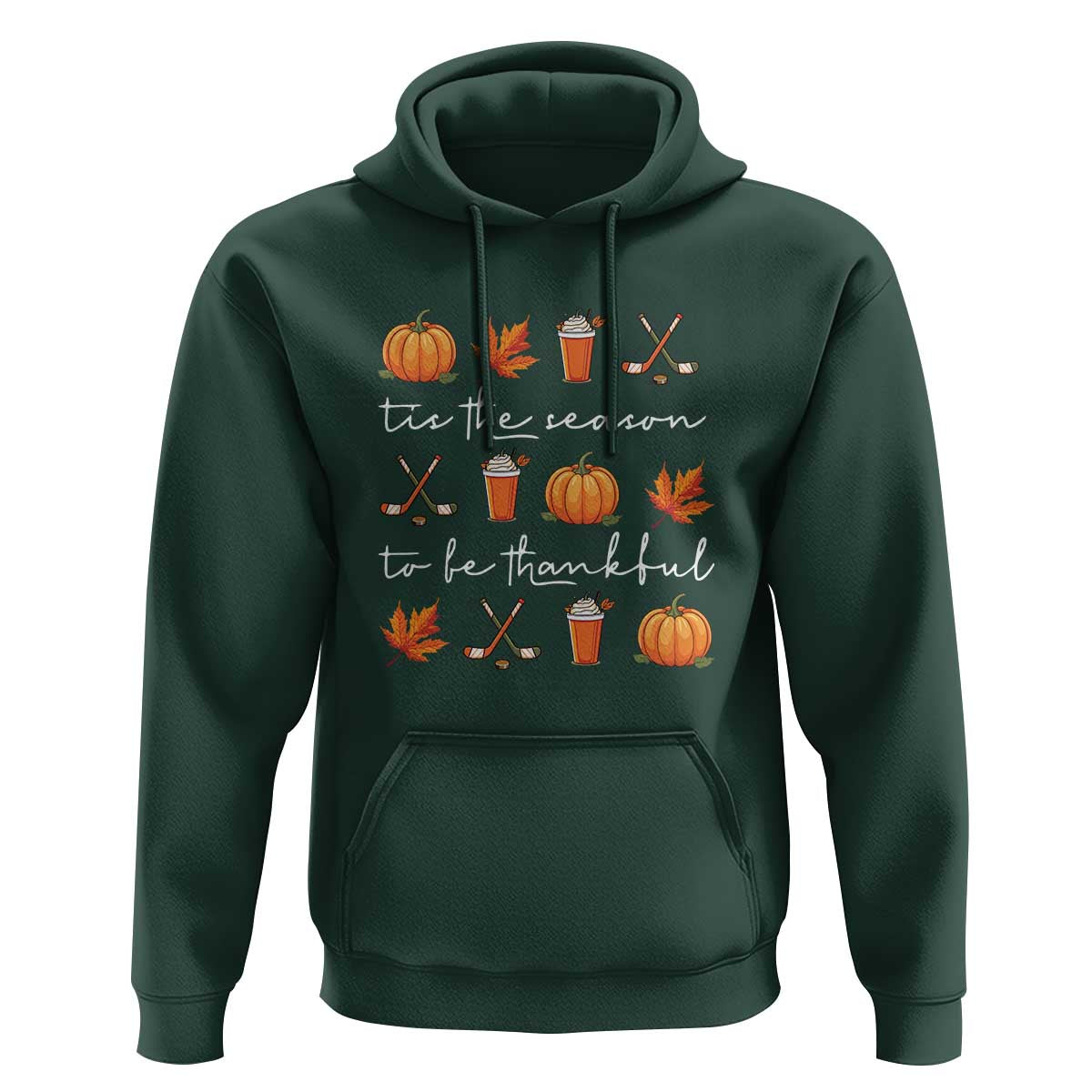 Thanksgiving Day Hoodie Tis The Season To Be Thankful Pumpkin Ice Hockey Maple Leaf