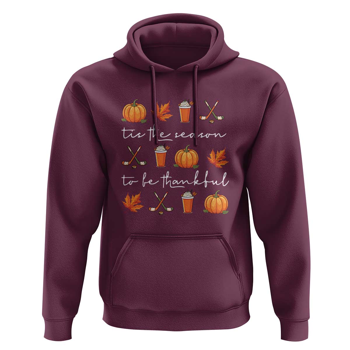 Thanksgiving Day Hoodie Tis The Season To Be Thankful Pumpkin Ice Hockey Maple Leaf