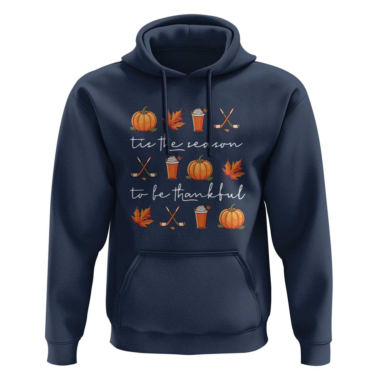 Thanksgiving Day Hoodie Tis The Season To Be Thankful Pumpkin Ice Hockey Maple Leaf