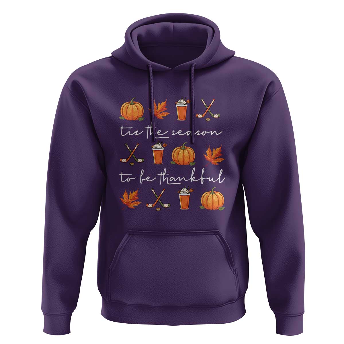 Thanksgiving Day Hoodie Tis The Season To Be Thankful Pumpkin Ice Hockey Maple Leaf