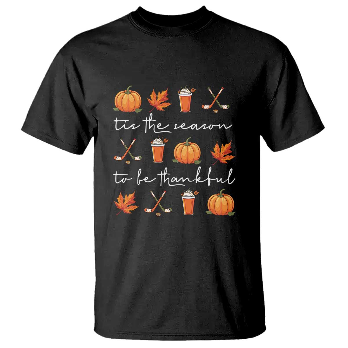 Thanksgiving Day T Shirt Tis The Season To Be Thankful Pumpkin Ice Hockey Maple Leaf - Wonder Print Shop